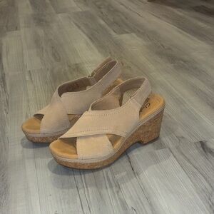 Clarks Tan Wedge Sandals